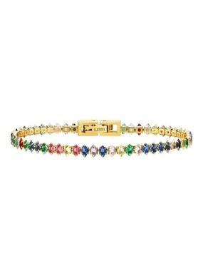 18K Gold Plated Rainbow CZ Tennis Bracelet – Colorful Gold Chain